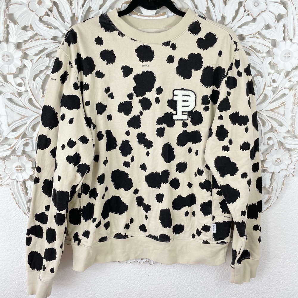 {Purple- Brand} French Terry Cheetah Print Patch Crewneck Sweatshirt, Size S